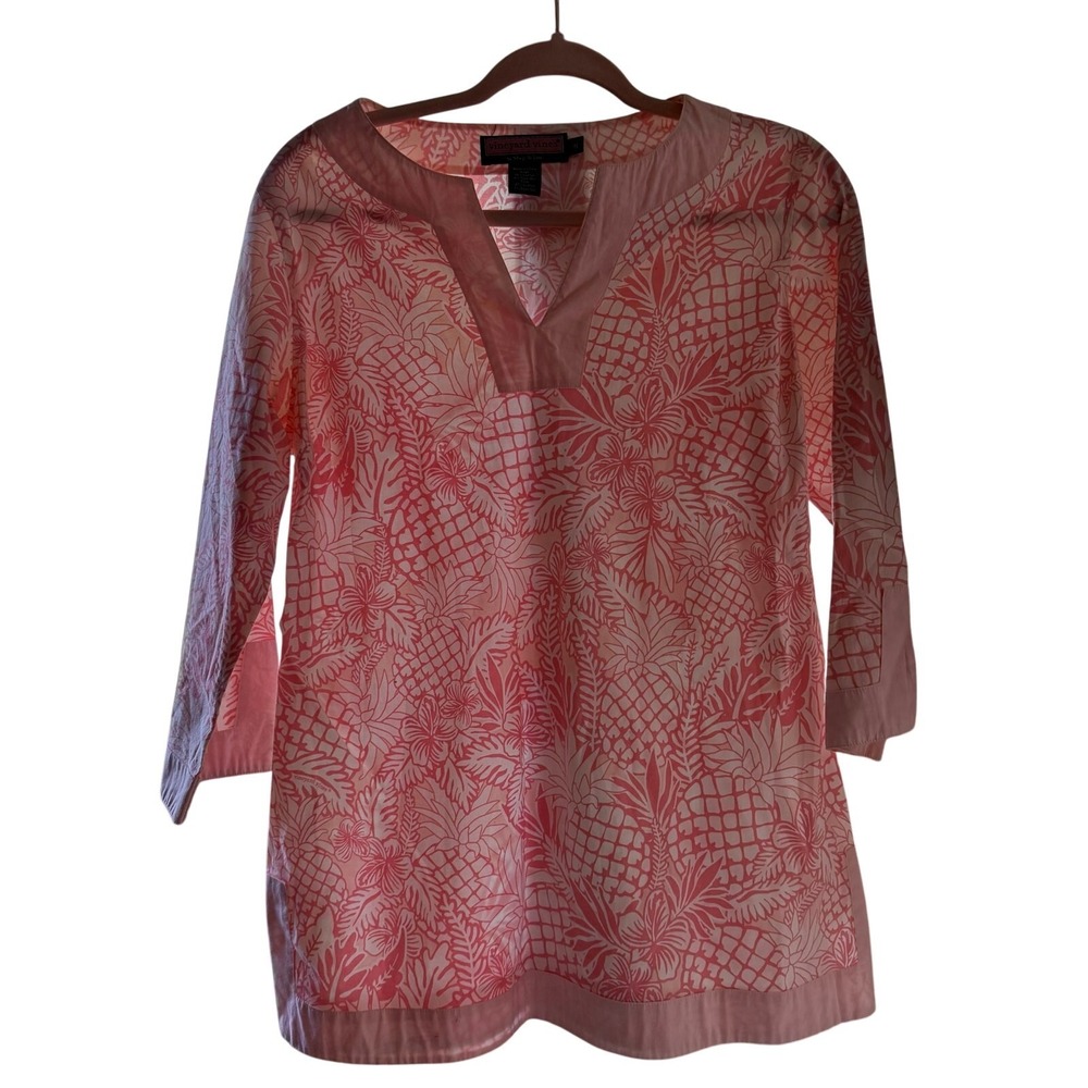 Vineyard Vines Pineapple Tunic 3/4 Sleeve Pink Cover Up Size Small